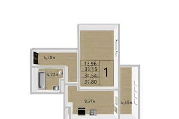 1-к квартира, 34,5 м², 5/12 эт.