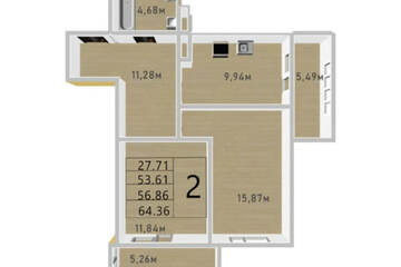2-к квартира, 56,8 м², 5/12 эт.